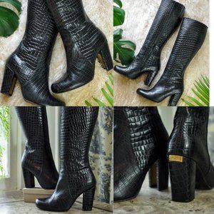 John Fluevog Ivanka U black croc heels 9